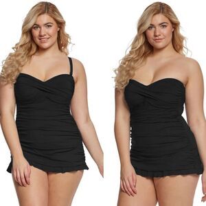 New! PROFILE BY GOTTEX Tutti Frutti Swimsuit One-Piece Swimdress Black Size 22W